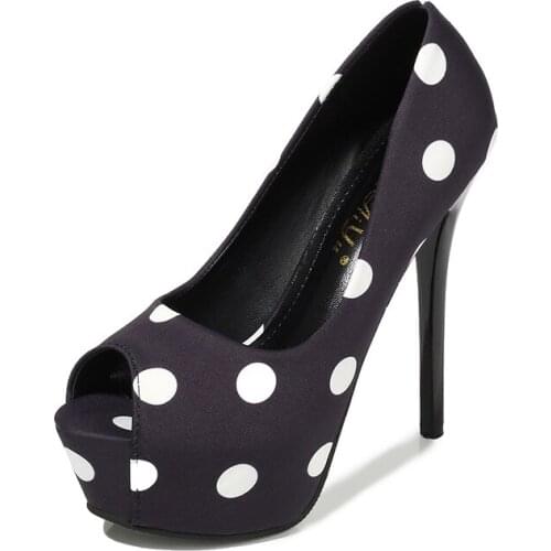 Brand Designer Polka Dot Pumps for Women High Quality Ladies Peep Toe Heels Fashion Party Wedding Office Work Shoes