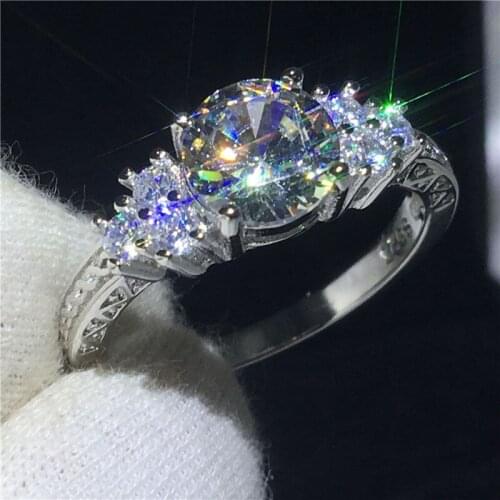 Vintage Three-stone ring Silver color 5A Sona Cz Engagement wedding band rings for women Bridal Jewelry
