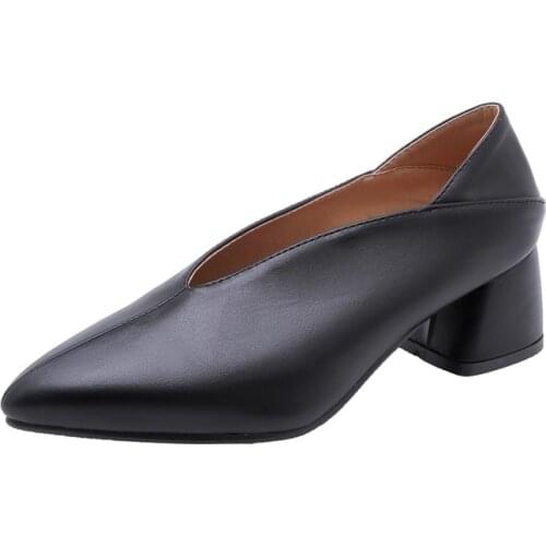 Big Size 9 10 11 12 13 14 15 16 17 ladies high heels women shoes woman pumps Pure-colour thick-heeled pointed single shoes