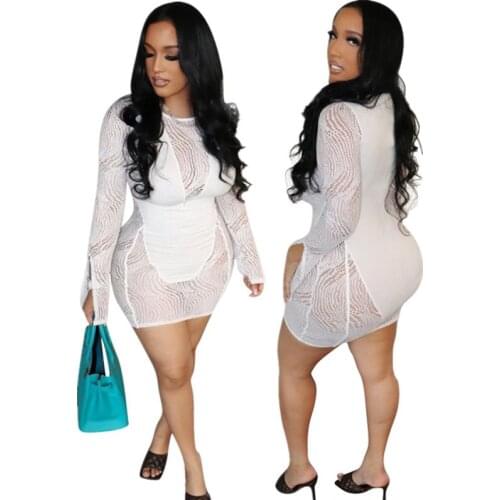 White Fall Winter Lace Stitching Long Sleeve Sexy Dress Party Evening Dresses for Women Gothic Clothes Streetwear Y2k Wholesale