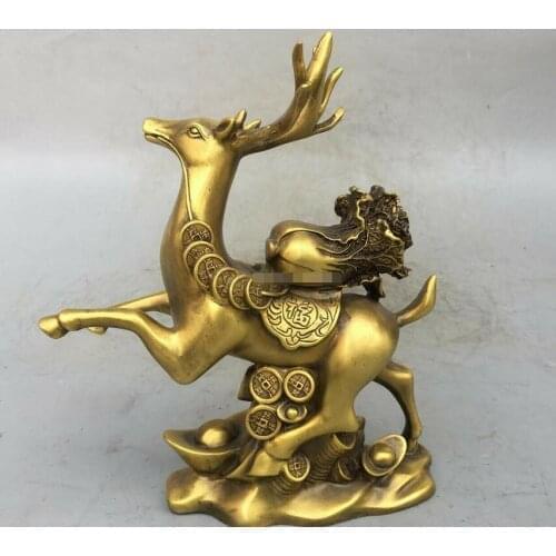 11'' brass copper furniture decorate bring Chinese cabbage treasure deer statue