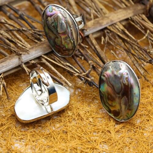 12PCS 30*18mm Adjustable Opening Rings Natural Stone Abalone Shell Chakra Rings Rings for Women Luxury Fashion Jewelry