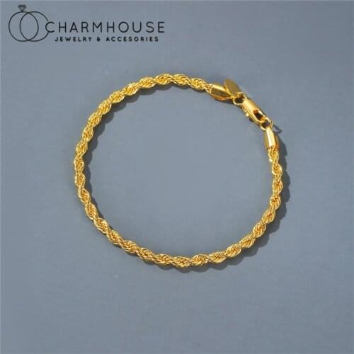 18K Gold GP Bracelet For Man Women 3mm Twisted Chain Bracelet & Bangles Wristband Pulsera Fashion Jewelry Accesories Bijoux