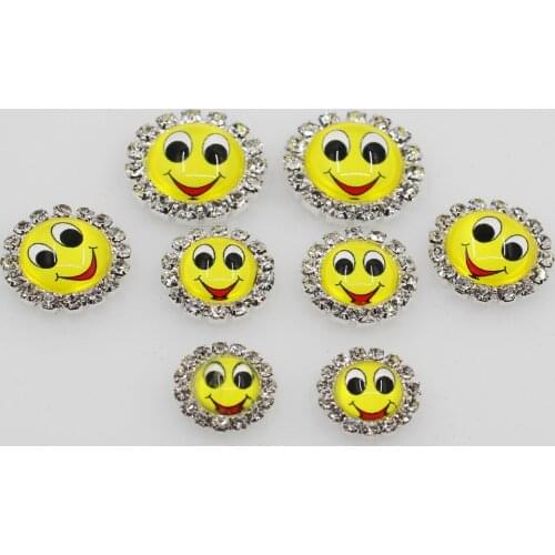 2018 10pc mixed size silver base crystal class smiling face button hair flower cente bows wedding bouquet clothes accessories