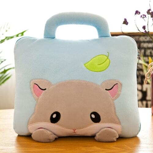 3 In 1 Portable Cartoon Totoro Hamster Cat stuffed Plush Animals Flannel Blanket Seat Car Cushion Foldable Nap Lumbar Pillow Toy