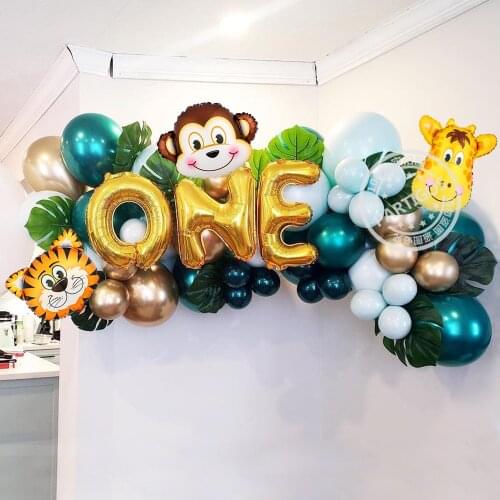 66pcs Wild One Jungle Safari Theme Party Balloon Garland Kit Palm Leaf Animal Balloons Baby Shower Kids Birthday Party Decor
