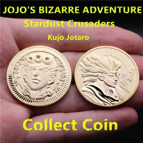 Anime JOJOS BIZARRE ADVENTURE Collect Coin Stardust Crusaders Cosplay Badge Kujo Jotaro Gold Coin Originality Funny Fancy Gift