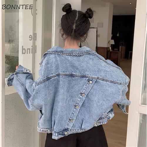 Basic Jackets Women Denim Design Clothing All-match Leisure Preppy BF Loose Trendy Streetwear Popular Pockets Elegant Holiday