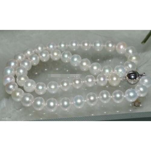 Free Shipping >>>>>GORGEOUS Natural Rainbow blue white 9mm round Pearl Necklace J7630