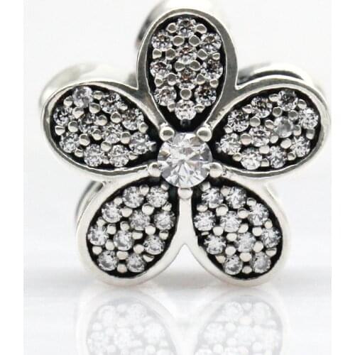 925 Sterling Silver Dazzling Daisy Plant Charm Fit Pandora Charm Bracelet With Clear Cubic Zirconia DIY Accessories Jewelry