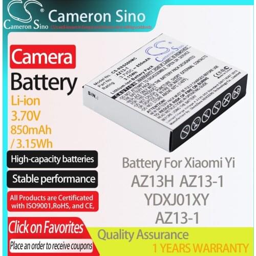 CameronSino Battery for Xiaomi Yi AZ13H YDXJ01XY AZ13-1 fits Xiaoyi AZ13-1 camera battery 850mAh/3.15Wh 3.70V Li-ion Black