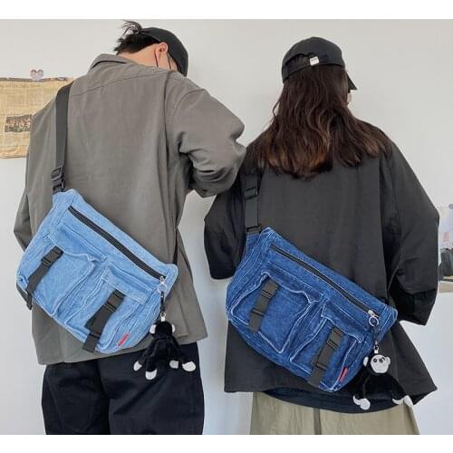 Denim shoulder bag womens canvas bag leisure class bag retro Japanese large-capacity tooling wind messenger bag