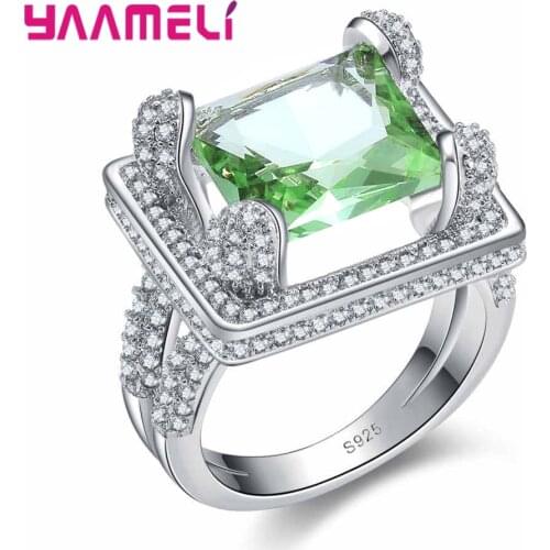 High Quality Rings Original 925 Sterling Silver Jewelry Square Green Stone Finger Wide Design For Women Girls Party