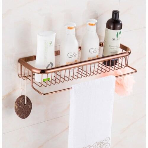 Square 30cm/45cm Bathroom Shelf With Towel Bar Bathroom Shelves Brass Bathroom Shampoo Holder Basket Bathroom Holder Wall Mount