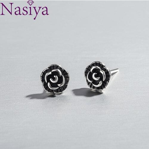 Fashion 925 Sterling Silver Stud Earrings Sparkling Heart Flower Leaves Earrings Vintage Mini Cute for Women Fine Jewelry NO.05