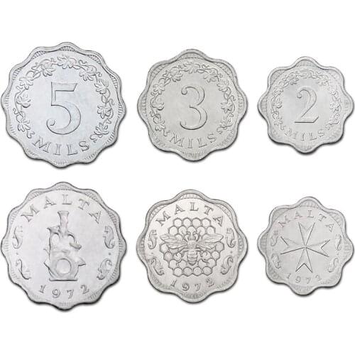 Maltese coin 1972 Europe New Original Coins 3 pieces/Set Collectible Edition Real Rare Unc Shaped aluminum coin