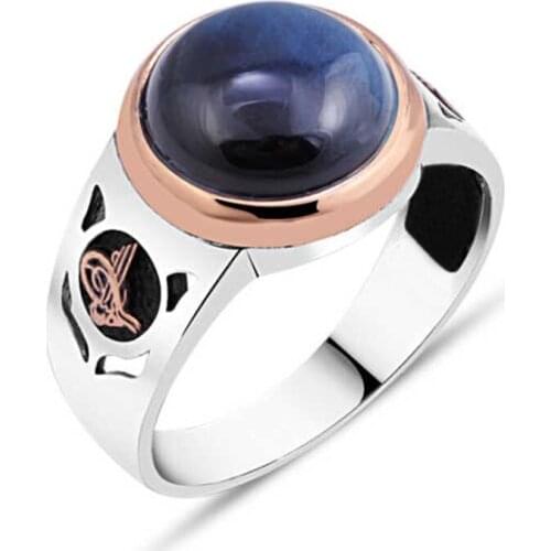 Blue Tiger Eye 925 K Silver Men 'S Ring