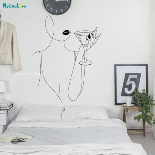 Bar Wall Art Line Wall Sticker Home Decor Woman Room Martini Art Continuous Drawing Simple Murals Vinyl YT5803