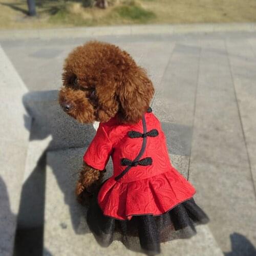2018 New Pet Ladies Dog Clothes Dress Chinese Style Tang suit Summer Wedding Red Dresses Cat Clothes Cute Spring Dress for Cat