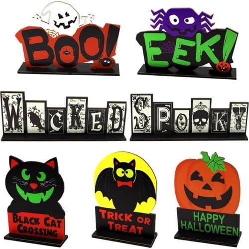 2021 new halloween wooden pendant halloween pumpkin spider bat party scene layout decor desktop ornaments April Fools Day decor