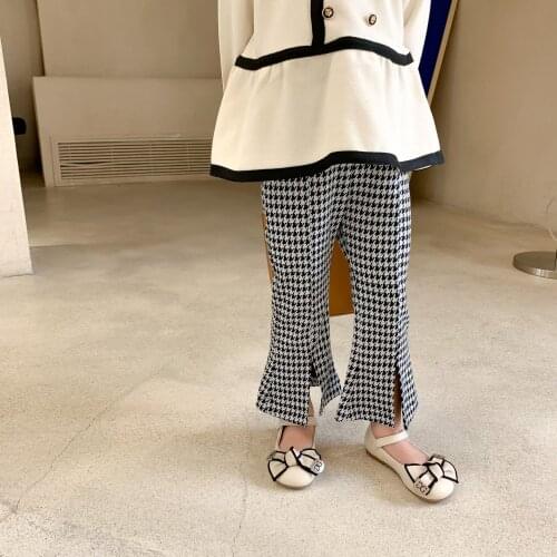 2021 Autumn New Childrens Clothing Girls' Plaid Trousers Split Flared Pants Baby Fashion Pants