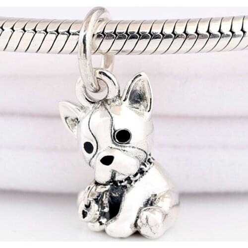 Original Charm Black Enamel French Bulldog Puppy Pendant Bead Fit 925 Sterling Silver Charm Bracelet Bangle Diy Jewelry
