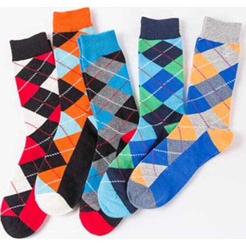 Autumn Winter 1 Pair Rhombic Funny Cotton Socks Happy Skateboard Men Fashion Sock Antifriction Breathable Socks Gift