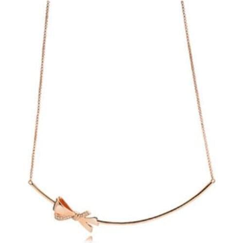 925 Sterling Silver Pan Necklace Rose Gold Brilliant Bow With Sliding Clasp Necklace For Women Wedding Gift Europe Jewelry