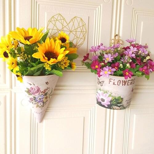 Plastic Vases Wall Hanging Basket Living Room Decoration Garden Plant Pots Imitation Metal Flower Basket Floral