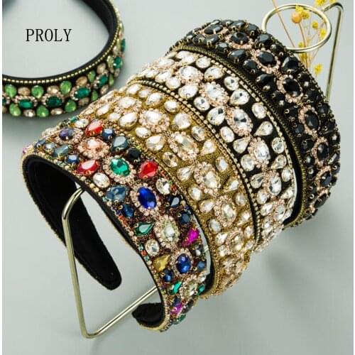 PROLY New Fashion Baroque Full Crystal Hairbands Top Luxury Padded Headband Women Diamond Rhinestone Hair Accessories Wholesale