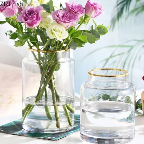 Simple and Creative Gold Glass Vase Hydroponic Plant Flowers Flower Vases Living Room Dining Table Crafts Decoration Accessories
