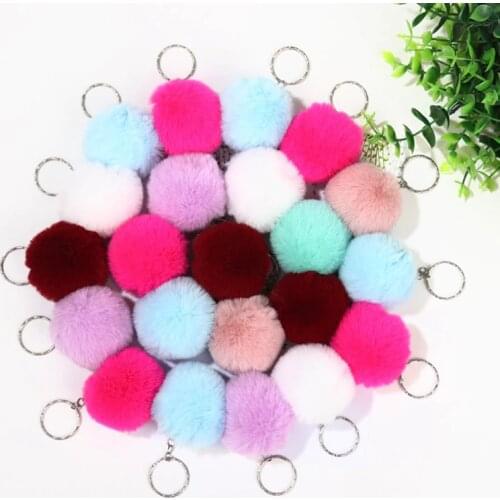 Fluffy Pompoms Pendant Keychains Faux Rabbit Fur Key Chains Rings For Women Cute Car Keyring Holder Charm Bag Accessories Gifts