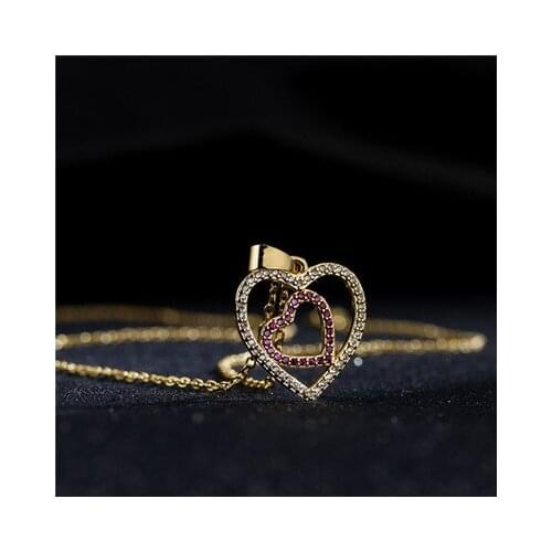 Romantic Simple Big Small Heart-shaped Necklace Exquisite Crystal Zircon Pendant Gold Clavicle Chain Womens Wedding Jewelry