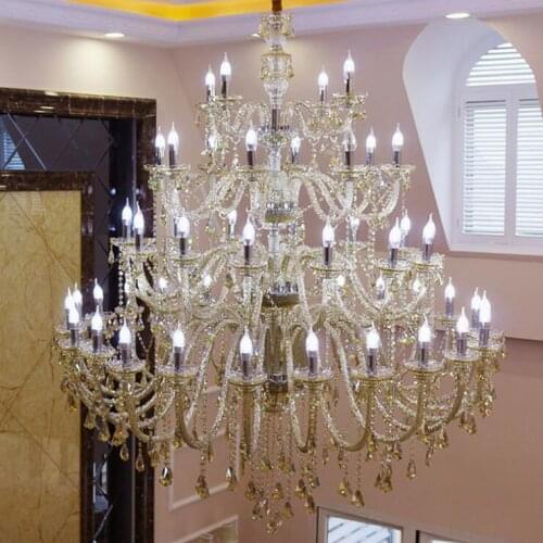 Luxury three-story European large chandelier villa duplex building stairs hotel engineering hall floor mezzanine crystal chandel