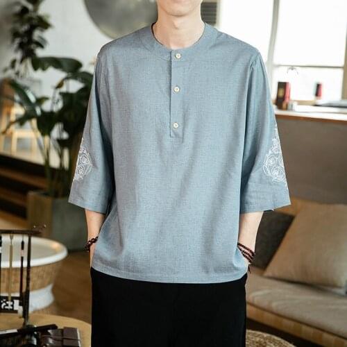 Chinese Shirt 2021 News Summer Print Tangsuit Wushu Male Clothes Vintage Style Traditional Chinese Clothing For Men Top 30154