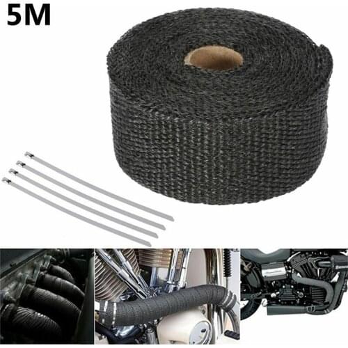 Roll 5 M Black Glass Fiber Exhaust Manifold Header Hot Pack + 4 Tie Wrap Kit Wrap With Insulation