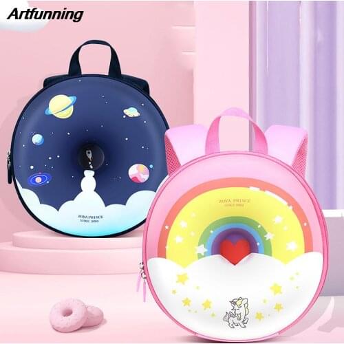 Artfunning Cute cartoon kids kindergarten school bag 2-6 years old baby school bag rainbow donut anti-lost backpacks