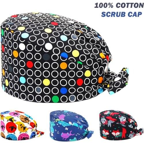 New Unisex Surgicals Caps 100% Cotton Anime Printing Scrub Cap Beauty Salon Pet Shop Working Accessories Nursing Hat Women Nurse