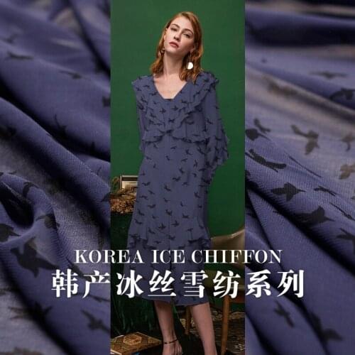 Blue birds Digital Printing chiffon 100%polyester imitated silk Georgette summer dress DIY fabrics Freeshipping