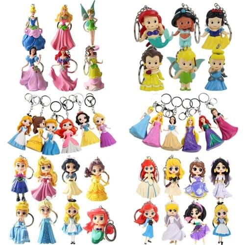 5-10cm Disney Princess Keychains Tinkerbell Snow White Cinderella Alice Sleeping Beauty Sofia Mermaid Figure Toys Pendants