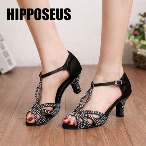 Hipposeus Girls Latin Dance-Shoes Women Ballroom Dancing Shoes Ladies Modern Tango Dance Shoe Rhinestone Practise Salsa Sandals