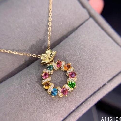 KJJEAXCMY fine jewelry 925 pure silver inlaid natural tourmaline women noble exquisite Lotus round gem Pendant Necklace support