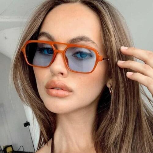 Orange Blue Retro Rectangle Sun Glasses Female 2021 Trend Fashion Colorful Lens Square Sunglasses For Women Men Celebrity Shades