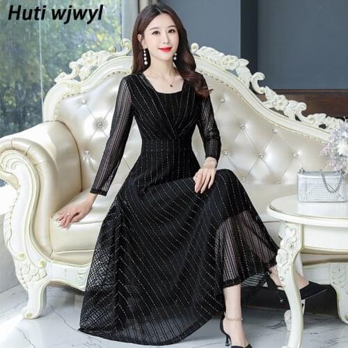 Plus Size Long Sleeve Pink Casual Maxi Dress 2021 Autumn Winter Black Vintage Midi Dresses Elegant Women Bodycon Party Vestidos