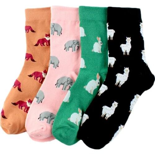 1 Pair Spring Autumn New Product Casual Korean Style Women Animal Cartoon Fox Elephant Rabbit Sheep Cotton Tide Short Socks