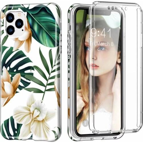 Luxury Fashion 3 In 1 Full Protection IMD Bling Glitter Crystal Beautiful Leaves Rose Flower PC+TPU+PET Screen Protector High Definition Transparency Clear Case Cover For iPhone 11 Pro Max XS Max XR X 8 7 6 6S Plus