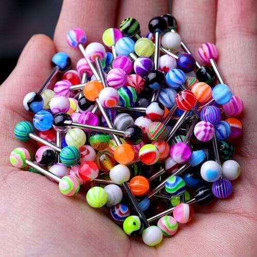30pcs Tongue Ear Nipple Lip Stud Double Acrylic Ball Bars Barbell Plug Tunnel Body Piercing Jewelry Women Jewelry