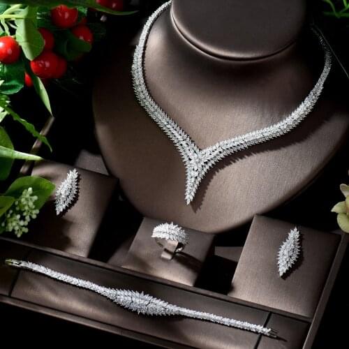 HIBRIDE African 4pc Bridal Jewelry Sets Fashion Dubai Necklace Sets for Women Wedding Party Accessories Design bisuteria N-1315