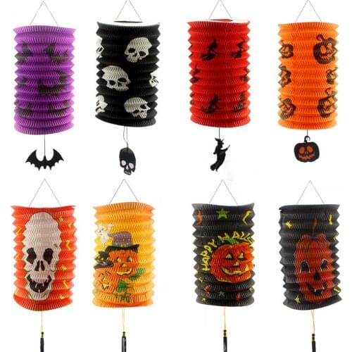 Hot 5 pcs Halloween Pumpkin Fold Children Paper Lantern Party Hanging Halloween Home Decoration Gifts Party Accessories Supplies