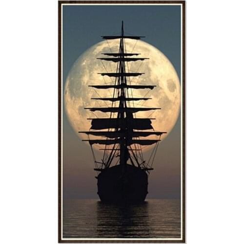 5D Icon Diamond Embroidery Sunset sailboat DIY Diamond Painting Cross Stitch Square Mosaic Rhinestones Decorative Painting FZ554